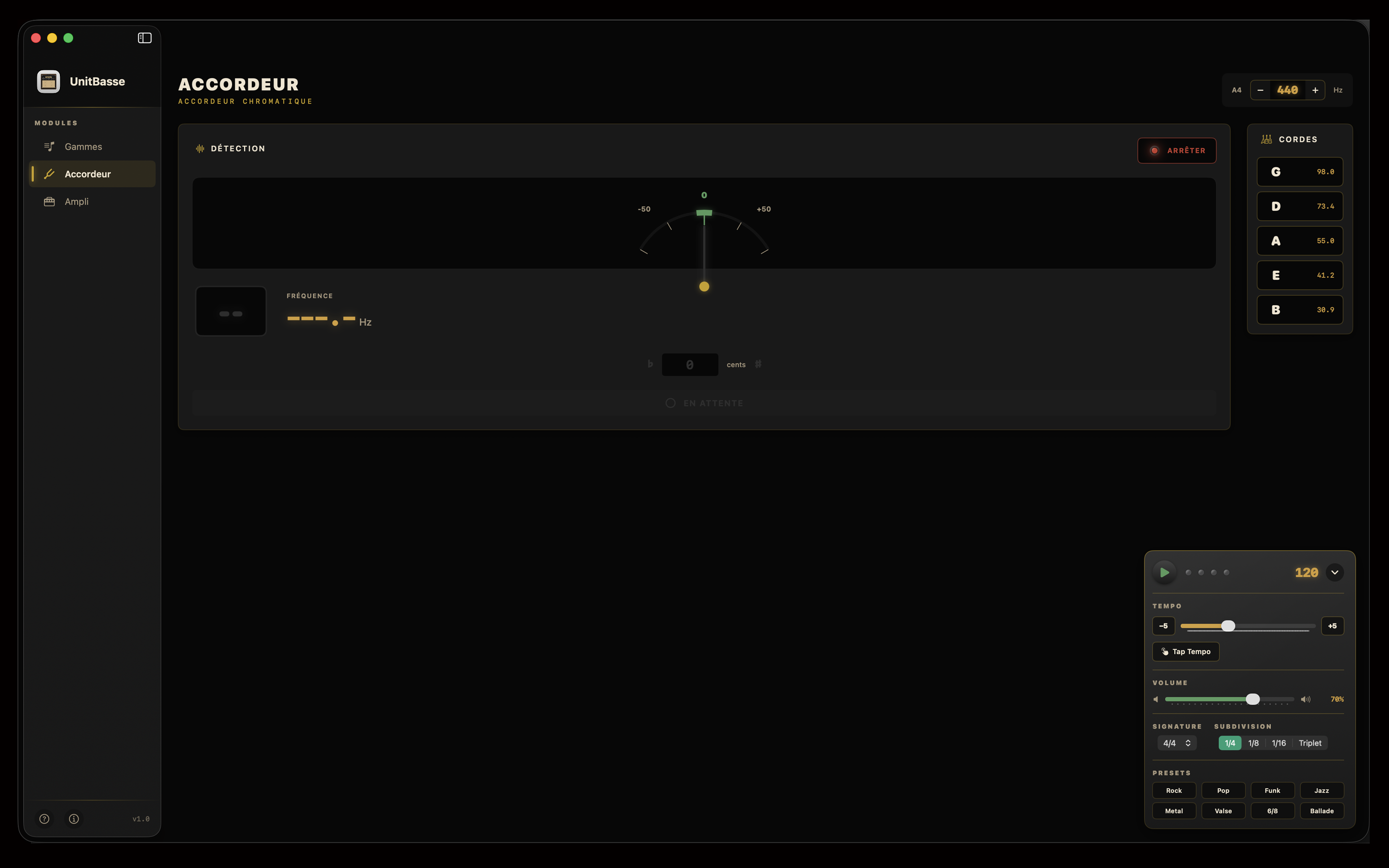 Accordeur chromatique — précision au cent